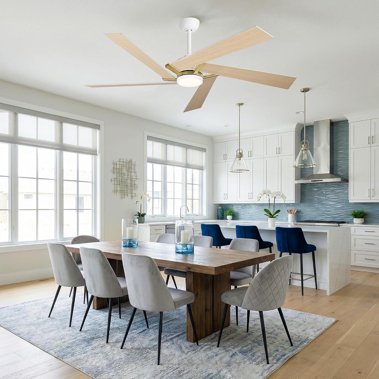 60 Inch Ceiling Fans with Lights and Remote, Modern Large Ceiling Fan with Reversible DC Motor, Dimmable LED, Memory Function & Timer, Quiet Outdoor Ceiling Fans for Patios Living Room Bedroom