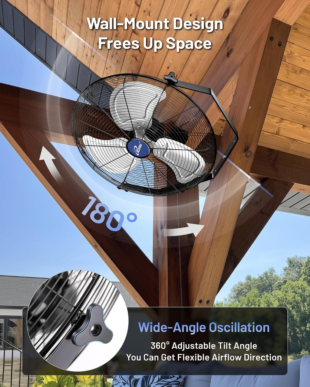 iLiving 20' Wall Mounted/Floor Stand Variable Speed Indoor/Outdoor Fan, Industrial grade for Patio, Greenhouse, Garage, Workshop, and Loading Dock, 4650 CFM, Black