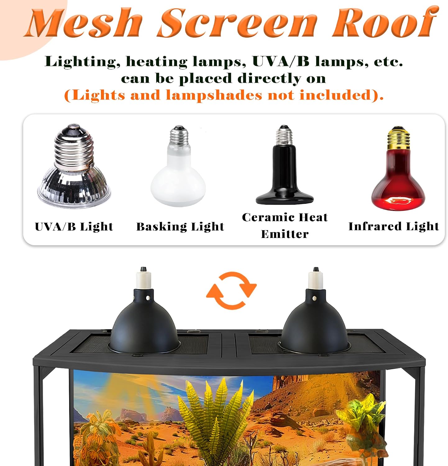 PROLEE Bearded Dragon Tank, Curved Reptile Enclosure with 3-Side Clear Acrylic Panels, Spacious Lizard Tank with Metal Mesh Top and Lockable Door for Reptile Habitat (Black, 24' Length,24 Gallons)