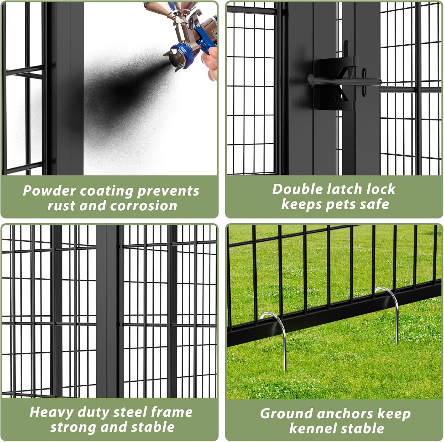 LOVMOR Outdoor Dog Kennel with Roof, Heavy Duty Steel Dog Run Enclosure for Large Dogs, Waterproof Canopy, Double Latch Door, Adjustable Feeding Bowls, Pet Pen for Yard and Patio, 10'L x 10'W x 6.5'H