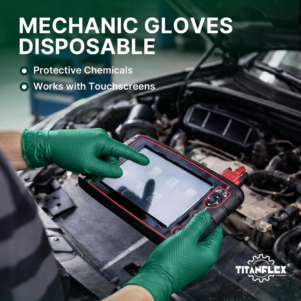 TitanFlex Heavy Duty Industrial Nitrile Gloves with Raised Diamond Texture, 6-mil, Latex Free (Dark Green/Yellow)