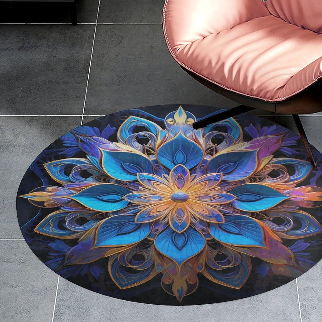 Rectangle Mandala Coral Velvet Round Floor Mat Non-Slip Bath Rug Floor Covering for Bathroom Vanity Guest Suite & Vacation Home
