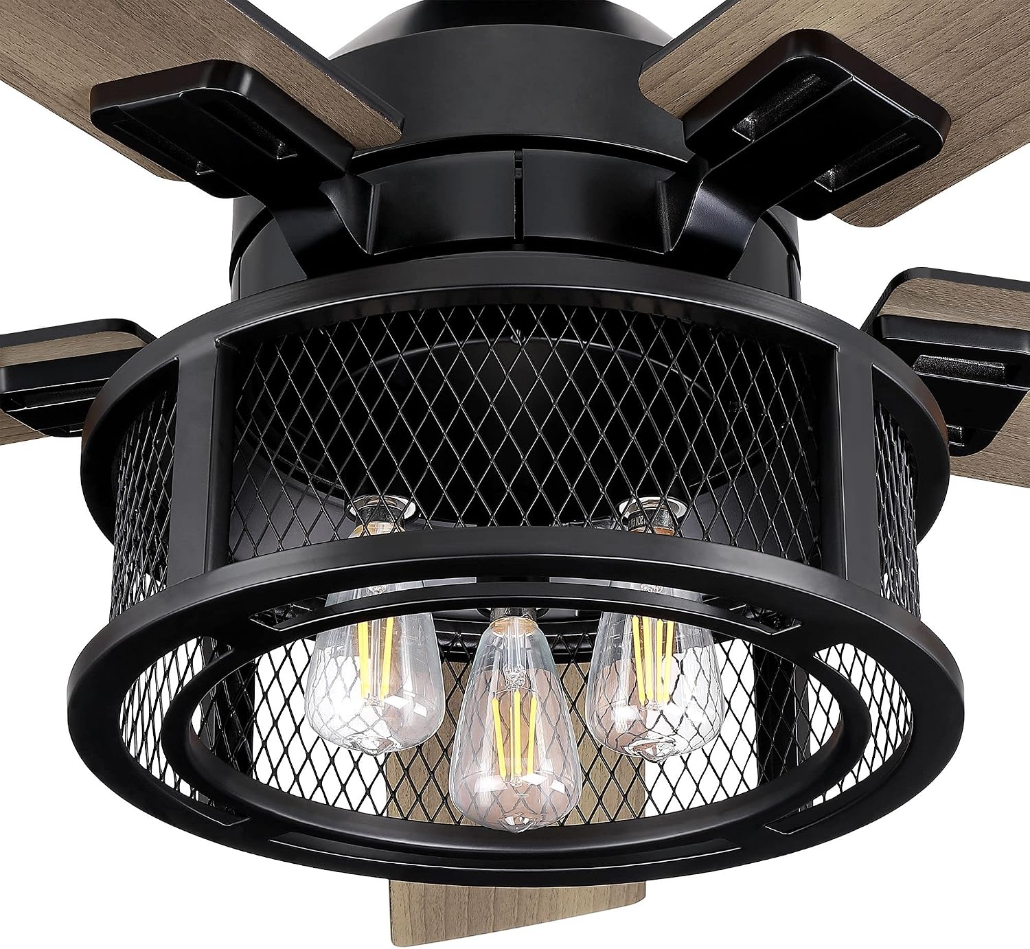 Ceiling Fans with Lights and Remote 52 Inch Farmhouse Rustic Ceiling Fan for Bedroom Living Room Black Chandelier Ceiling Fan with E12 Socket, 3 Speeds, Reversible 5 Blades, Timer, Ventilador de Techo