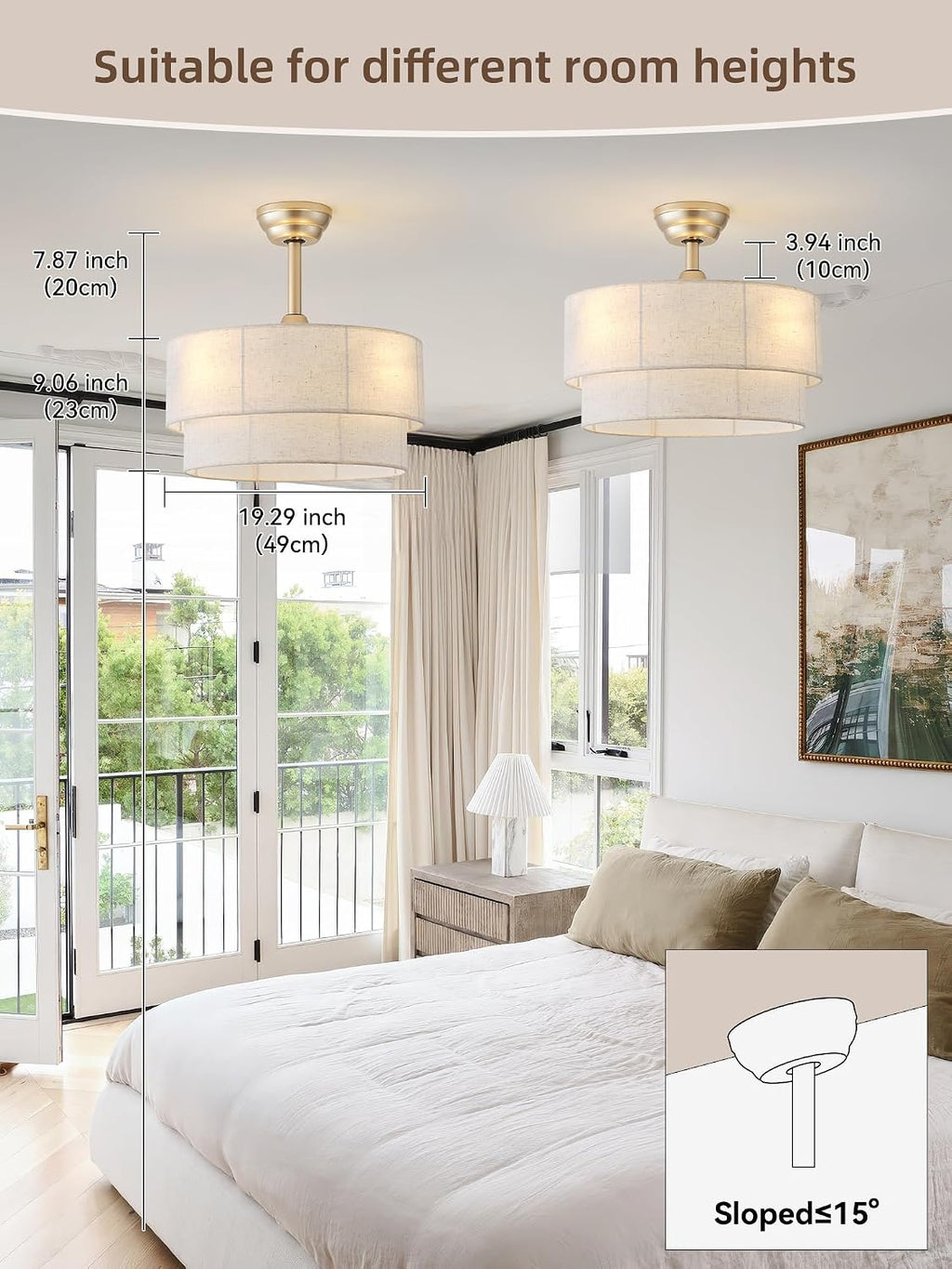 20' Boho Fandelier Ceiling Fans with Lights, Fabric Chandelier Ceiling Fan with Light Remote Control, Caged with 6 Speeds for Living Room, Bedroom, Nursery.