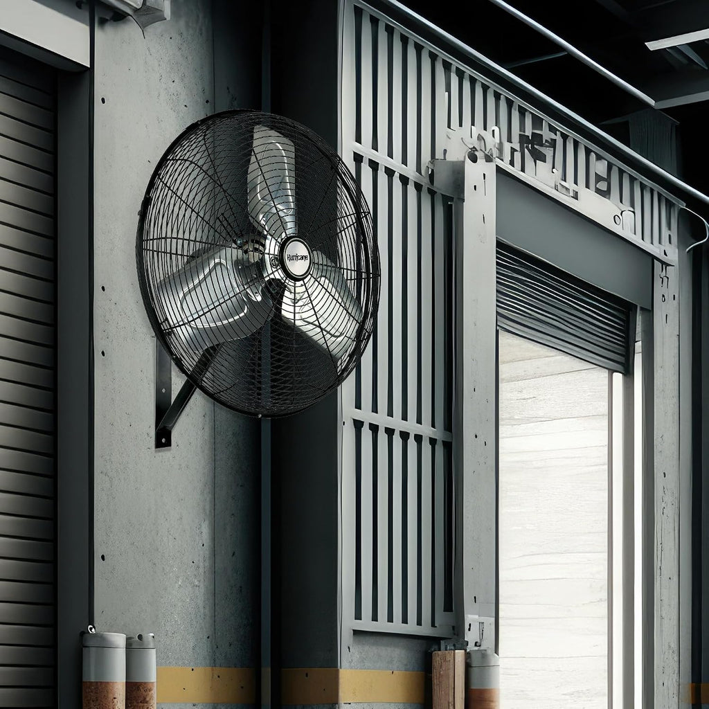 Hurricane 30' Pro Commercial Grade Oscillating Wall Mount Fan, Black - Heavy-Duty All-Metal Corded Electric Air Cooling Unit for Home, Garage, Greenhouse, or Workshop