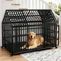 58 inch Heavy Duty Dog Crate Cage Kennel Escape-Proof for Large Dogs, High Anxiety Dog Crate with Removable Trays and Wheels, Extra Large XL XXL