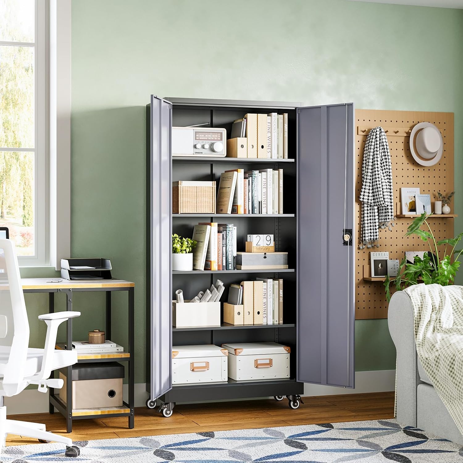 Letaya Metal Garage Storage Cabinets with Lock Door and Adjustable Shelves, Steel Tool Cabinets for Home,Office,Warehouse Organisieren (Black Grey, 75' H)