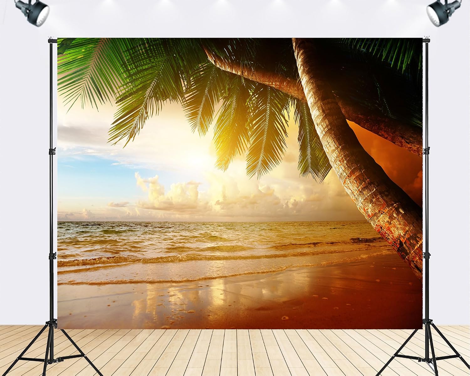 Trykid 20x10ft Tropical Palm Beach Backdrop Crystal Clear Seaside Serene Coastal Paradise Sunset Photography Background Nature Decor Tapestry Party Decoration Photo Studio Prop Fabric