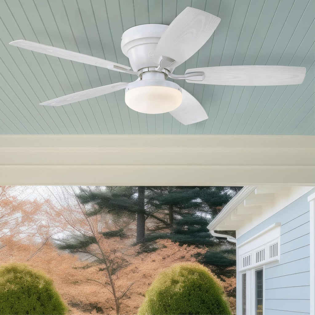 Westinghouse Lighting Contempra Indoor/Outdoor Ceiling Fan, LED Light Fixture with Opal Frosted Glass, Remote Control, 52 Inch, Matte White Finish