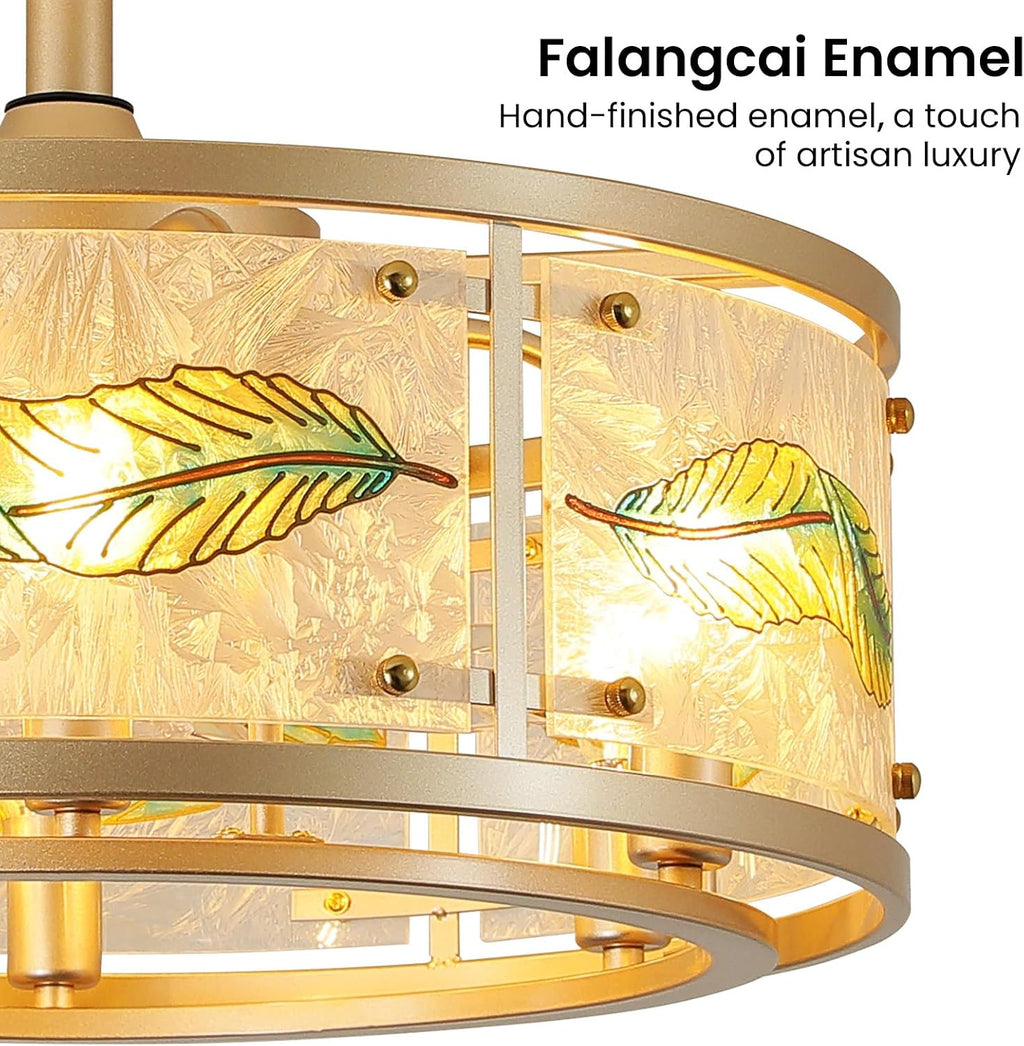 AIJIASI Gold Fandelier Ceiling Fans with Lights, 20' Caged Ceiling Fan with Light and Remote Control, Chandelier Ceiling Fan Low Profile with 6 Speeds for Bedroom, Living Room, Nursery