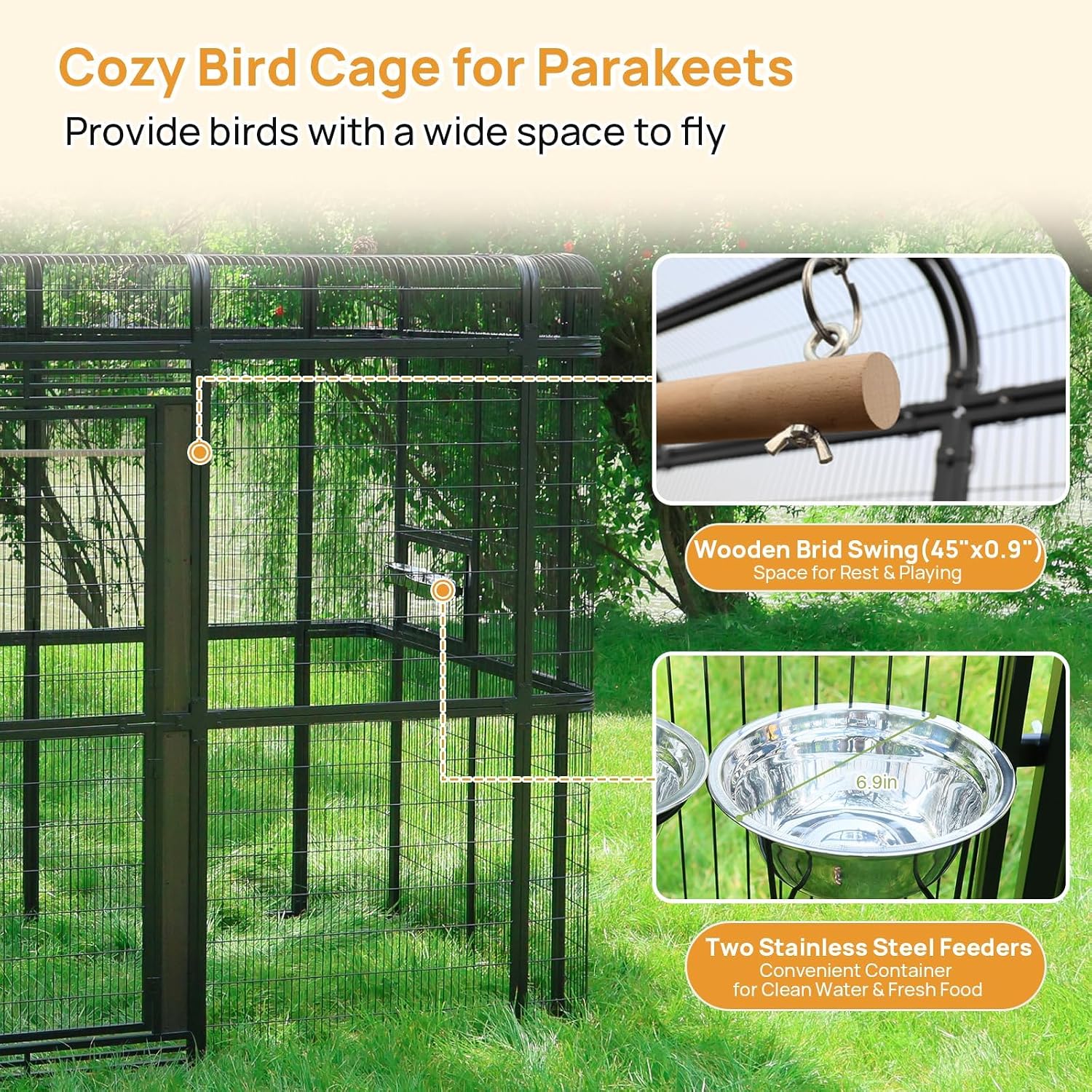 154' Heavy Duty Outdoor Walk-in Bird Cage - Carbon Crystal Board & Metal Aviary for Macaws, Budgies, Conures, Lovebirds & More - Spacious Flight Cage for Large & Small Birds