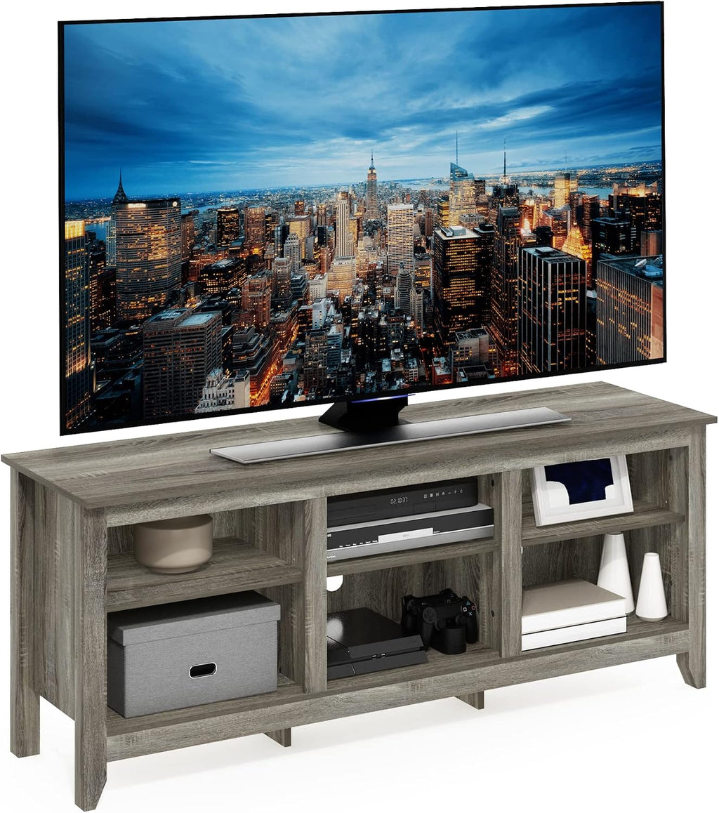 Furinno Jensen TV Stand for TV up to 65 Inch, 2-Tier Grey Entertainment Center, TV Console with Cable Management, for Living Room, Bedroom, Grey Oak