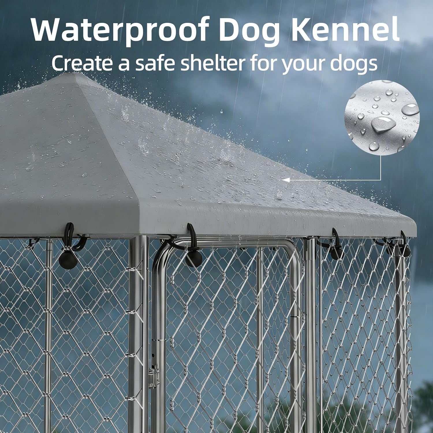 6.8x6.8 FT Heavy Duty Large Outdoor Dog Kennel Outside, Galvanized Steel Enclosure with Waterproof UV-Resistant Roof, Lockable Door, Hexagonal Wire Mesh Dog Run
