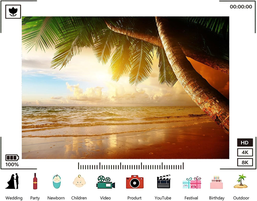 Trykid 20x10ft Tropical Palm Beach Backdrop Crystal Clear Seaside Serene Coastal Paradise Sunset Photography Background Nature Decor Tapestry Party Decoration Photo Studio Prop Fabric