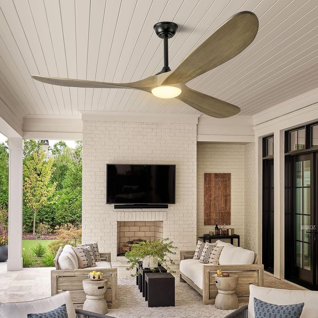 Haipeel 60 Inch Ceiling Fans with Lights, Propeller Solid Wood Ceiling Fans with Light and Remote Control for Outdoor Ceiling Fan with Light for Patio Farmhouse, DC ETL Listed, Bronze Gray