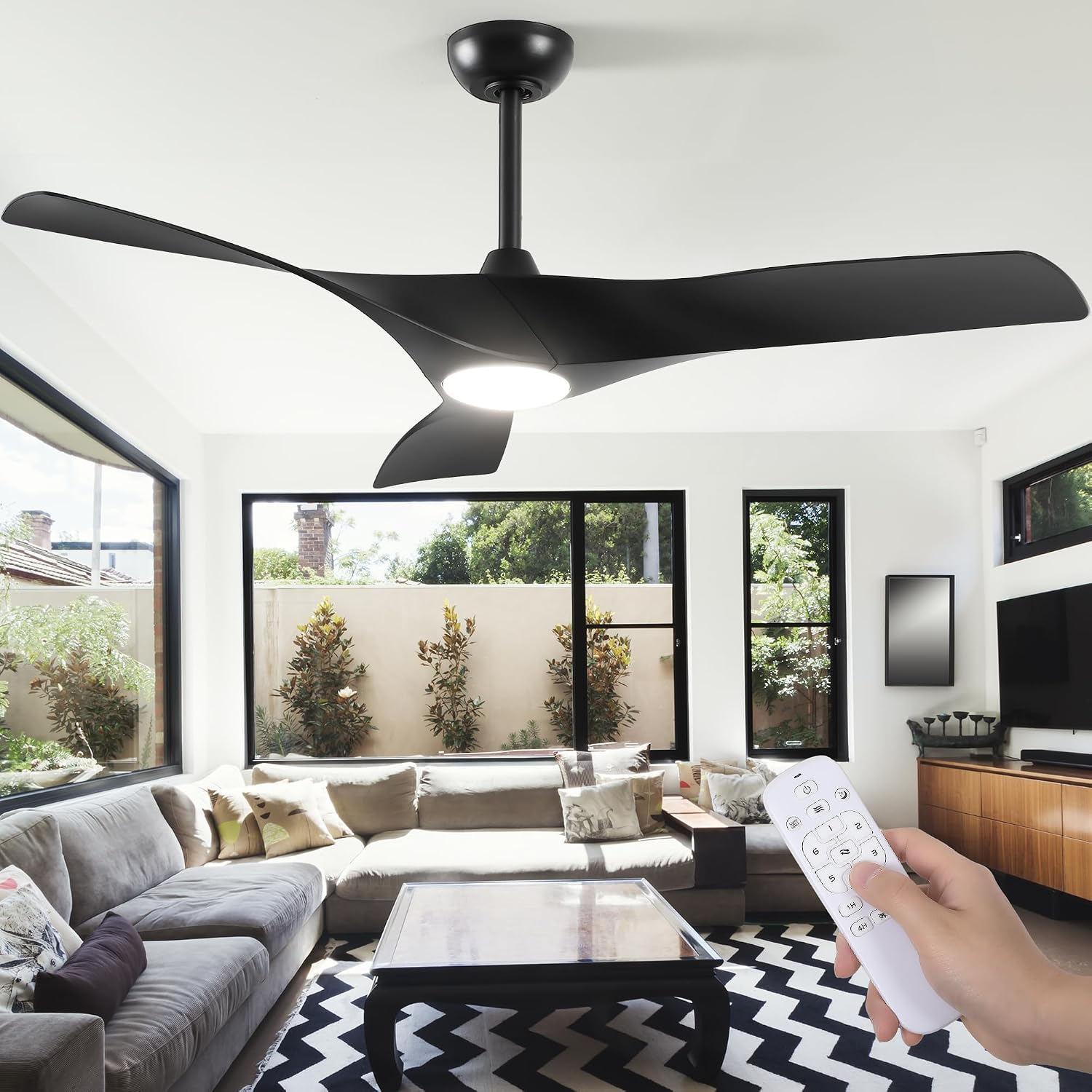 DWVO Ceiling Fan with Light, 52' Ceiling Fan with Remote, LED Tri-Color Temperature, 3 Blade Ceiling Fans Reversible 6 Speeds w/Quiet DC Motor for Bedroom, Living Room, Dining Room, Patio