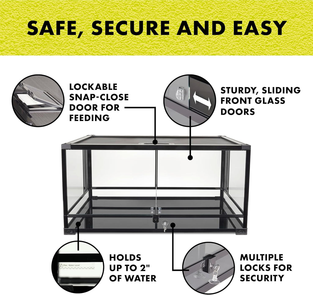 Zilla QuickBuild Reptile 40 Gallon Glass Terrarium Habitat with Swing Door For Geckos, Snakes, Lizards, Frogs, Turtles, and Tortoises, 36' x 18' x 18'