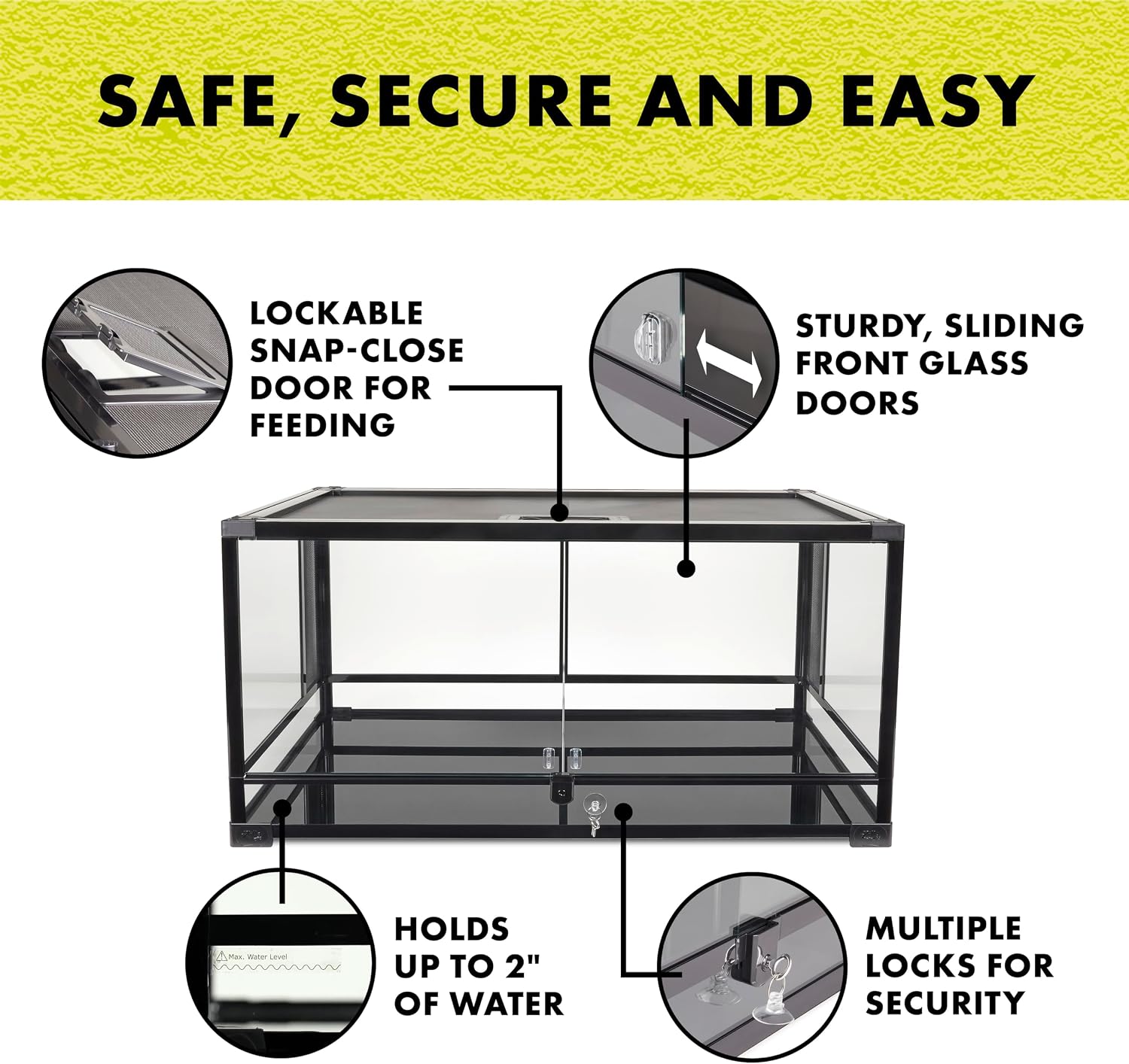 Zilla QuickBuild Reptile 40 Gallon Glass Terrarium Habitat with Swing Door For Geckos, Snakes, Lizards, Frogs, Turtles, and Tortoises, 36' x 18' x 18'