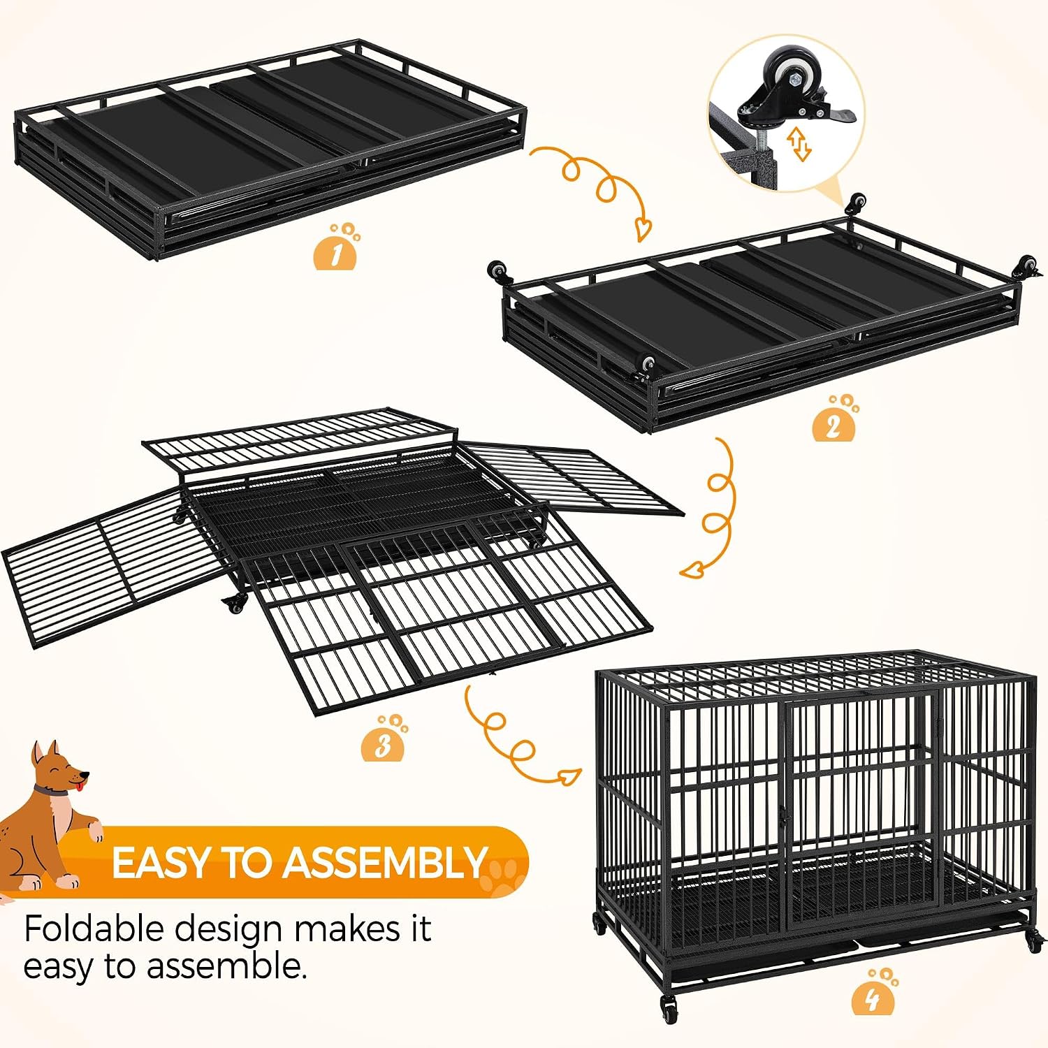 Yaheetech 48'' Dog Crate Extra Large Pet Crate XXL Indestructible Dog Crate W/2 Doors/Lockable Wheels/Removeable Trays for Indoor/Outdoor
