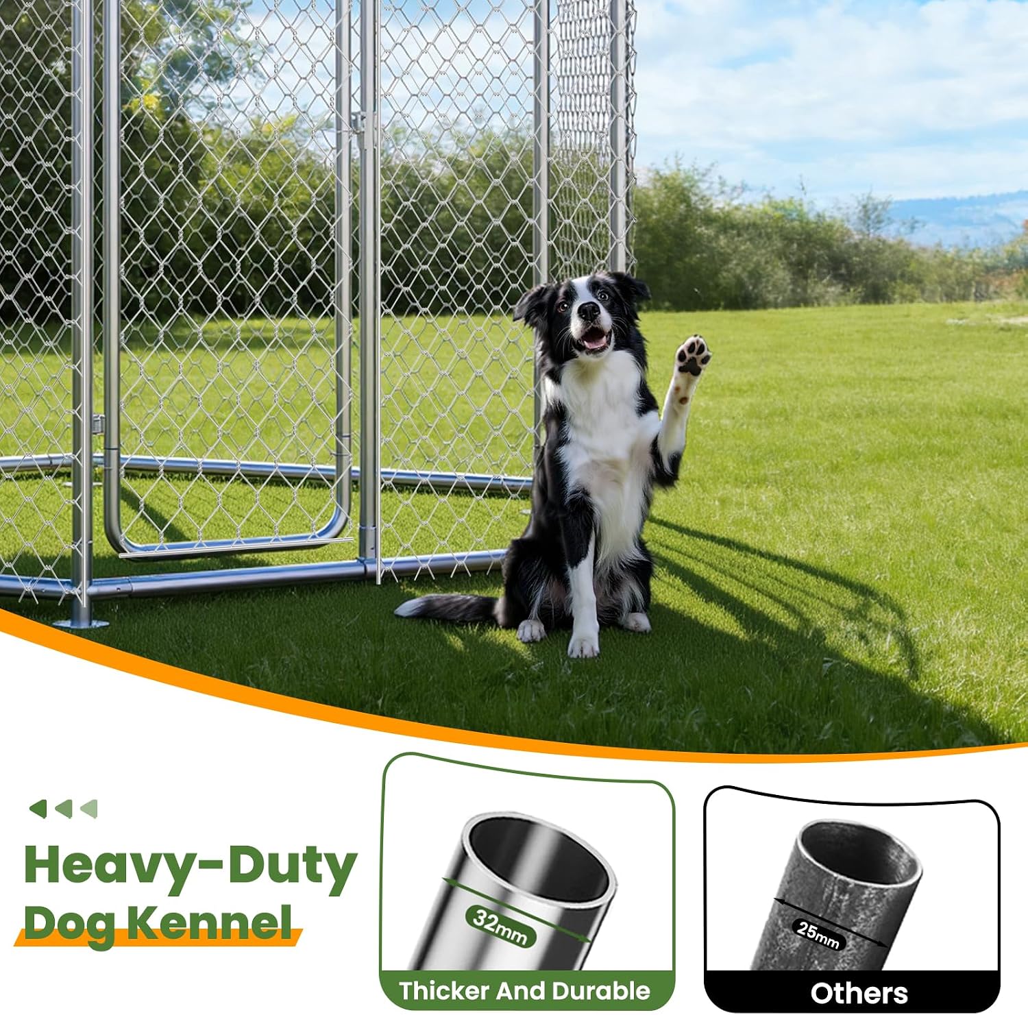 6.8x6.8 FT Extra Large Outdoor Dog Kennel Outside, Heavy Duty Outdoor Dog Enclosure with Waterproof Cover and Security Lock, Galvanized Wire Mesh Hexagonal Dog Cage for Large Dogs
