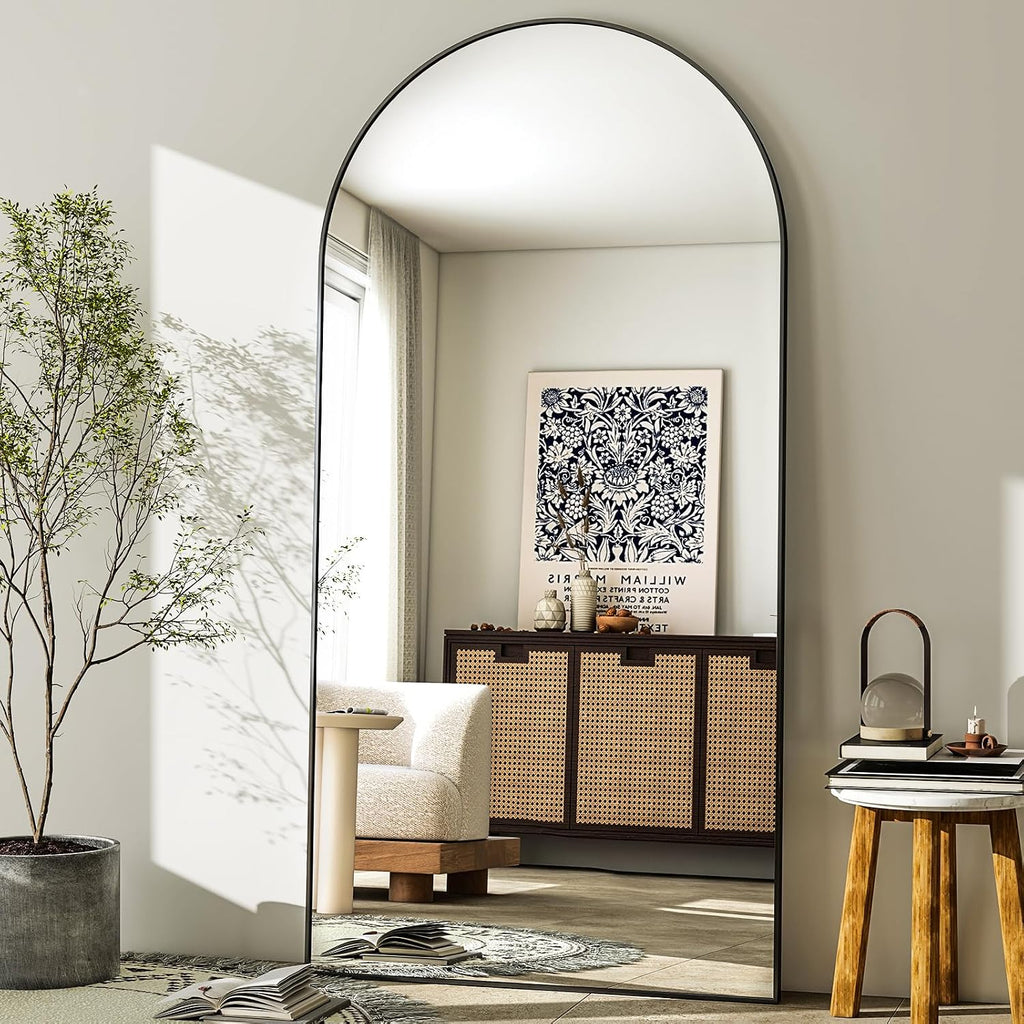 GLSLAND-30x71 inch Wall Mount Arched Full Length Mirror-Aluminum Alloy Frame High Definition-Full Body Mirror for Bedroom or Living Room,Black