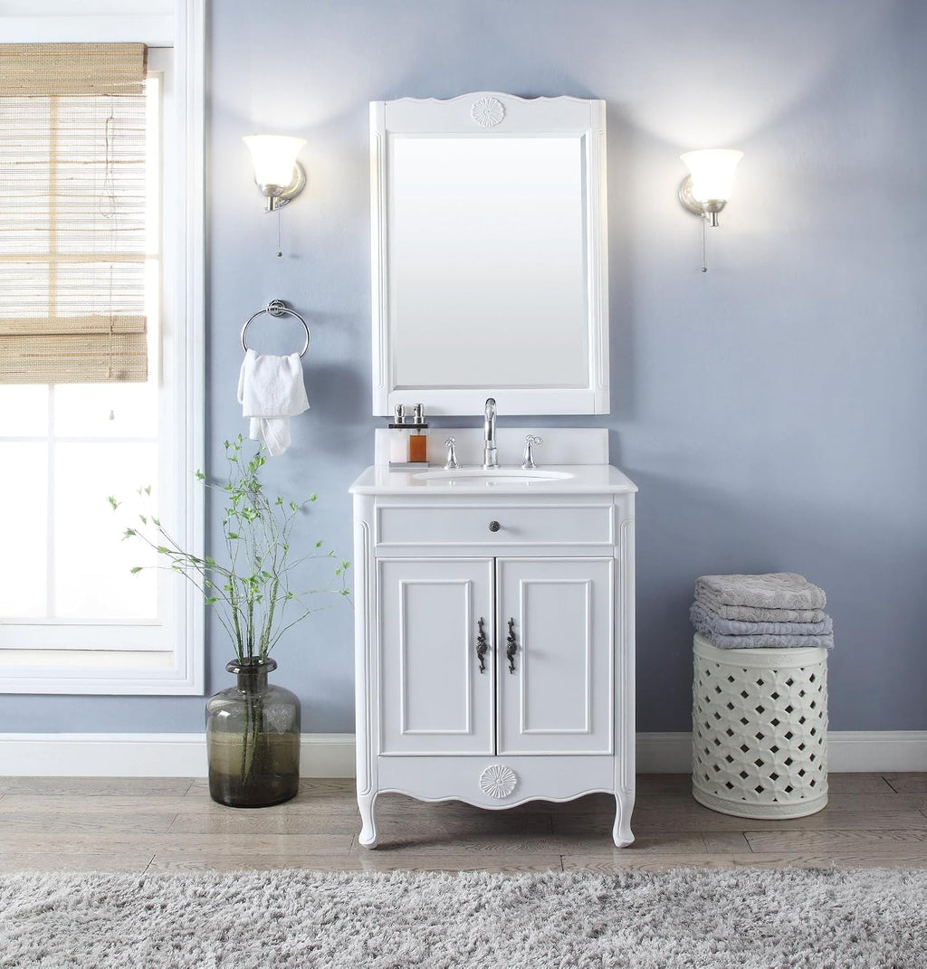26' Daleville Antique White Shabby Chic Bathroom Sink Vanity 838AW