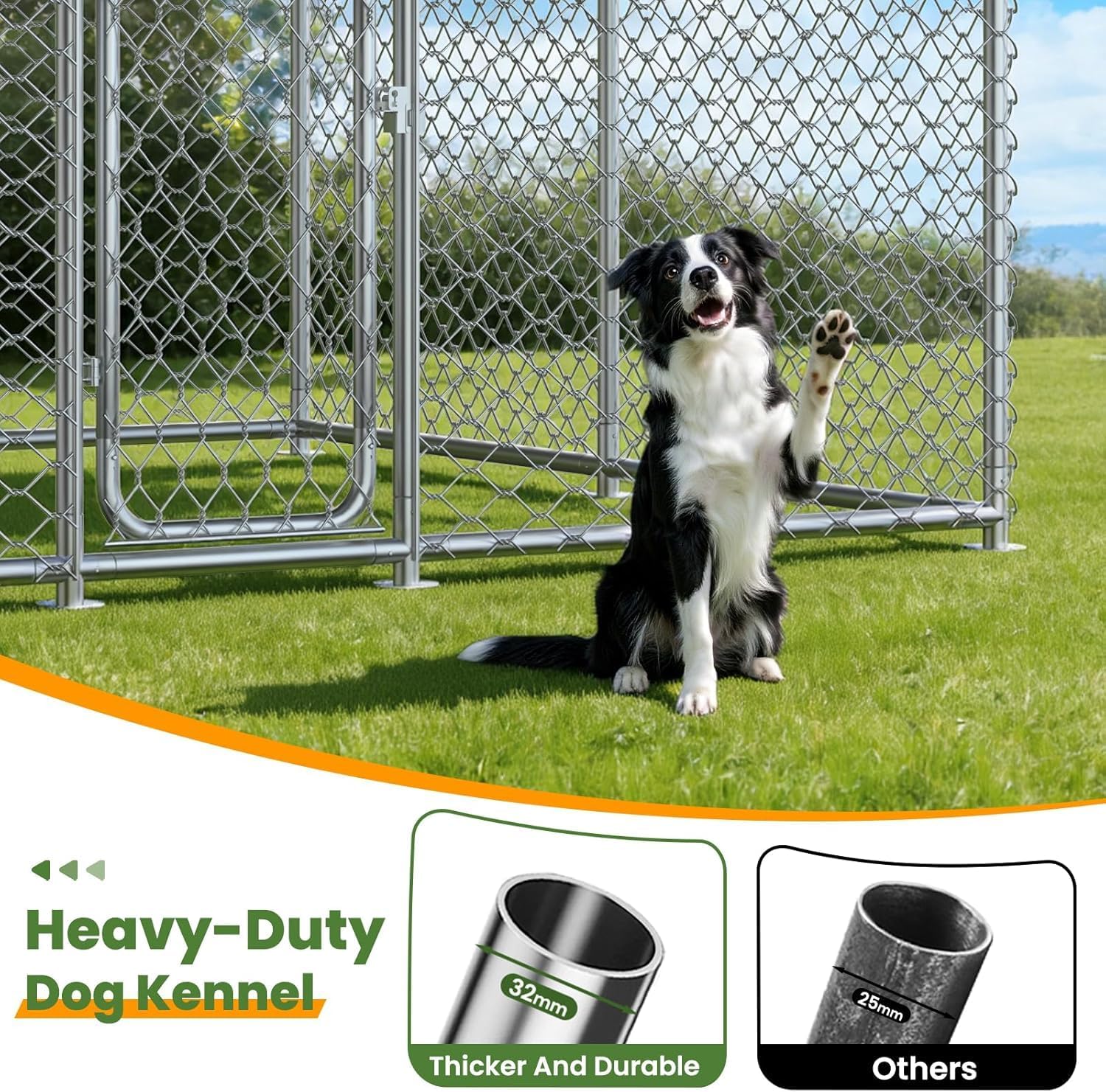 7.8x7.8 FT Heavy Duty Metal Dog Kennel with Waterproof Roof, Outdoor Dog Enclosure with Secure Lock & UV-Resistant Cover for Large Dogs (93x93x63 in)