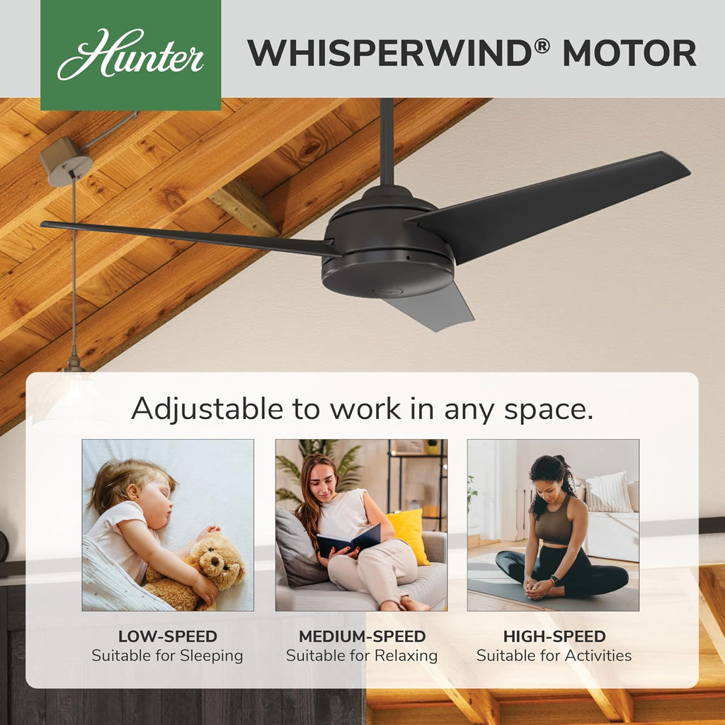 Hunter 52 inch Outdoor or Indoor Ceiling Fan No Light - Ceiling Fan without Light, For Patio, Porch, Garage, or Living Room, Standard Mount, 3 Blades, Wall Control - Trimaran 51481, Premier Bronze