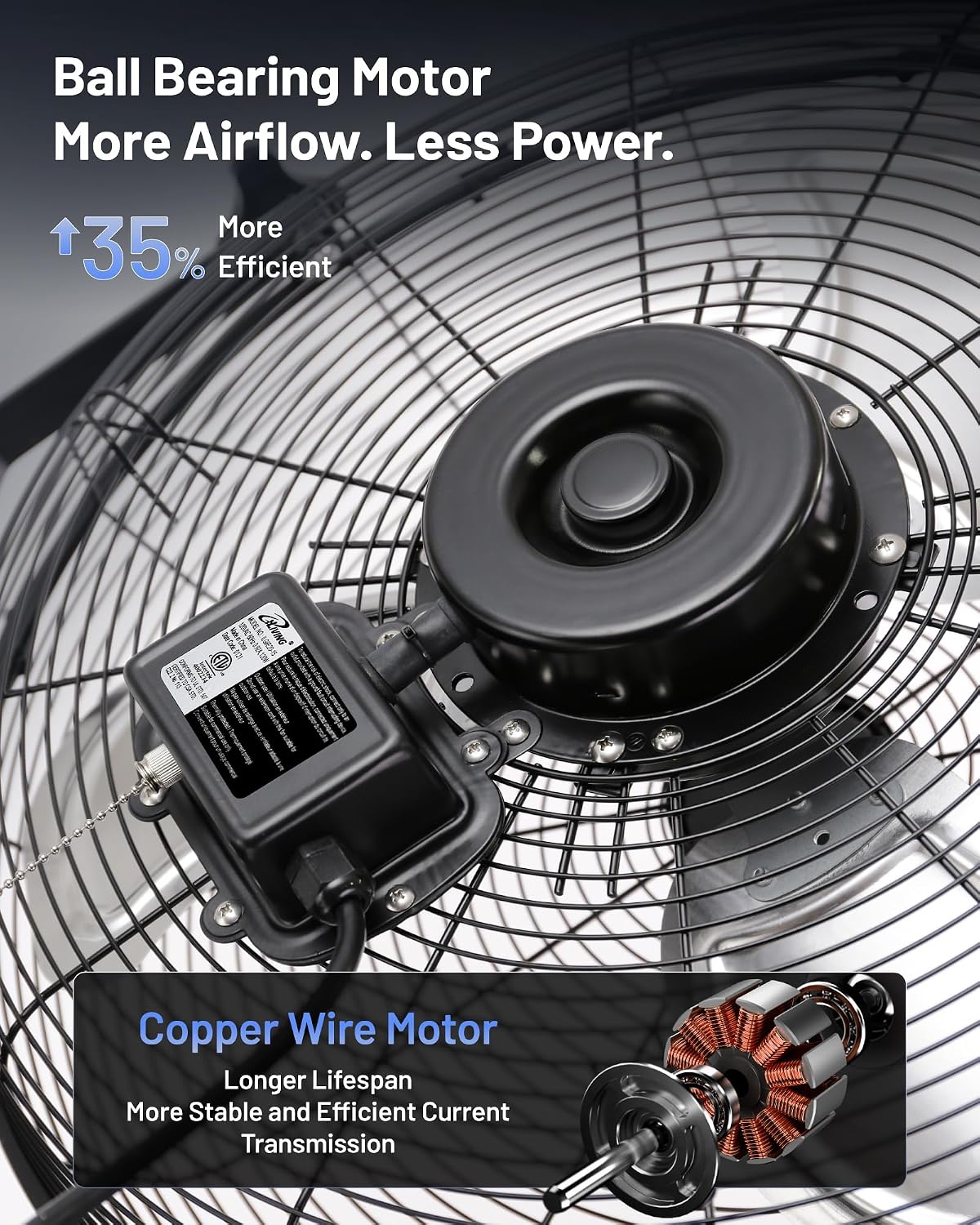 iLiving 20' Wall Mounted/Floor Stand Variable Speed Indoor/Outdoor Fan, Industrial grade for Patio, Greenhouse, Garage, Workshop, and Loading Dock, 4650 CFM, Black