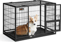Feandrea 36.4 Inch Heavy Duty Dog Crate, Metal Escape Proof Kennel with Double Doors and Convenient Feeding Door, Removable Tray, Easy to Clean, L Pet Crate for Medium and Small Dogs, Black