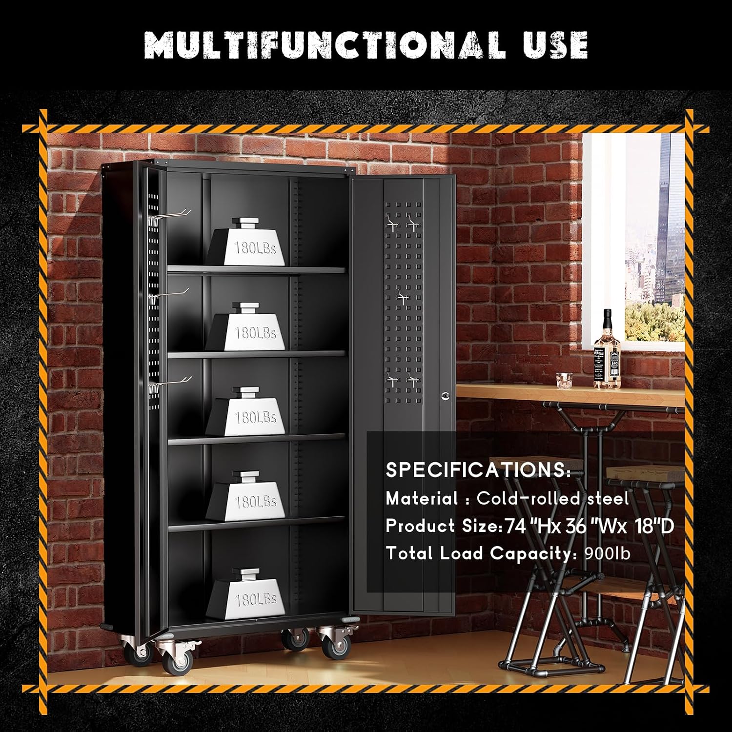 Greenvelly Garage Storage Cabinet with Wheels, Rolling Metal Cabinet with Pegboards and Adjustable Shelves,- 72' Steel Tool Cabinet for Home Office, Garage, Warehouse, Black