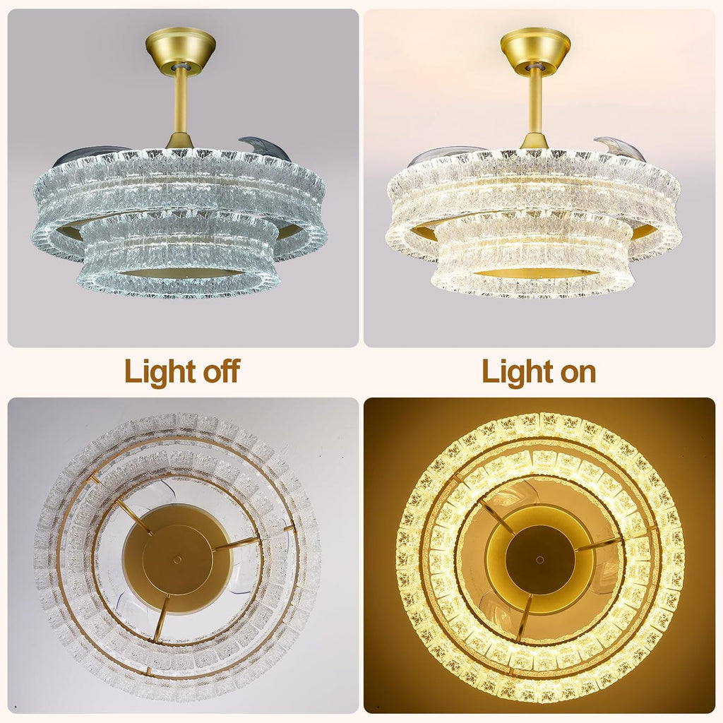 Depuley Crystal Ceiling Fans with Lights: 24' Gold Cagd Fan with Remote Control - Fandelier Fan Light for Girl's Bedroom Living Room Nursery
