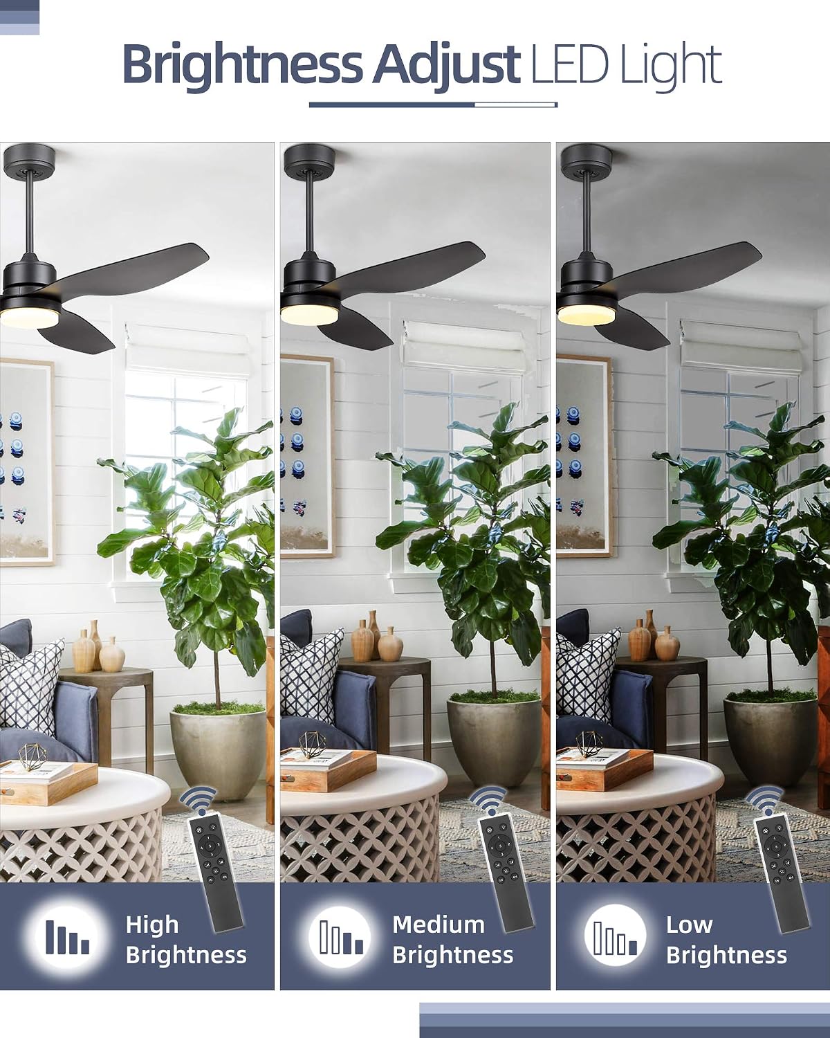 YOUKAIN Ceiling Fans with Lights, 52 Inch Smart Ceiling Fan Remote & APP Control, Reversible Blades, Matte Black, Indoor/Outdoor Modern Ceiling Fans for Living room, Bedroom, 52-YJ359-BK-SM
