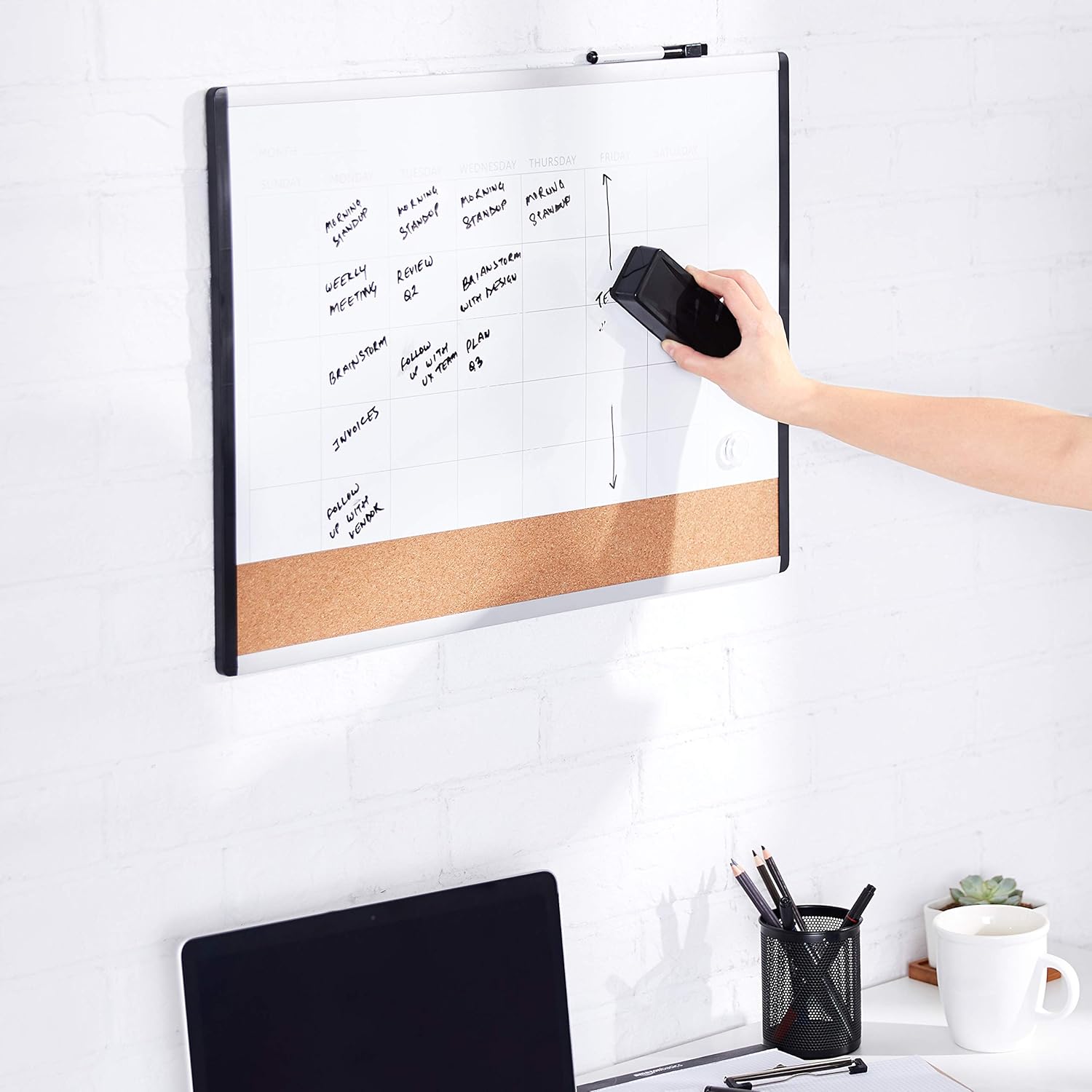 Amazon Basics Dry-Erase Whiteboard Erasers with Soft Pile, for School, Office, Home, and Classroom, Black, 48-Pack