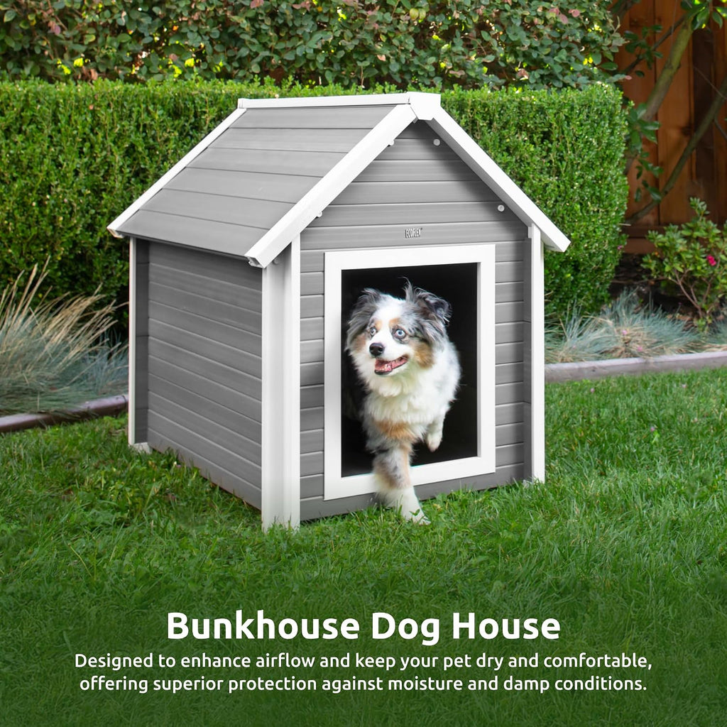 New Age Pet ECOFLEX Bunk Style Dog House for Large Dogs Weather Resistant, Non Toxic, Easy Assembly in Grey