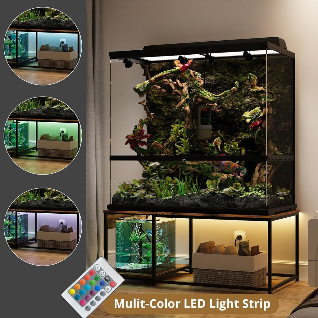 4x2x2 Reptile Enclosure Stand – 48'x24' Tall Reptile Tank Stand for 120 Gallon Aquarium Stand, Bearded Dragon Cage, Snake Enclosure & Stackable Terrarium with LED Light (Only the bottom stand)