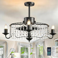 Garwarm 20in Ceiling Fans with Lights,Black Crystal Fandelier Bladeless Industrial Ceiling Fan with Remote,Flush Mount Ceiling Fan Lights for Bedroom Kitchen