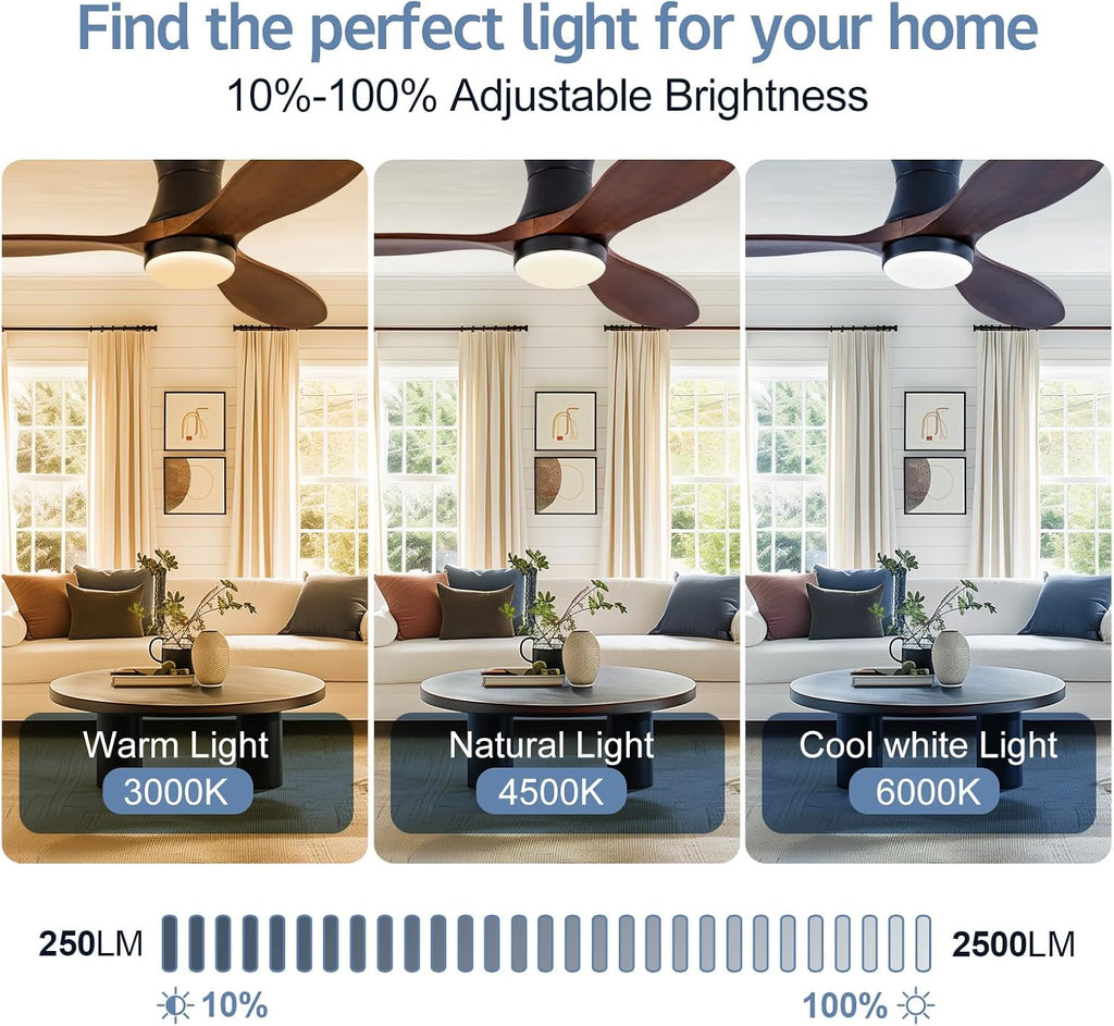 42' Smart Ceiling Fans with Lights and Remote, Compatible with Voice WIFI Alexa App Control,Solid Wood Blades,Reversible,6 Speed,Dimmable,Indoor/Outdoor Ceiling Fans for Living Room,Bedroom,Patio