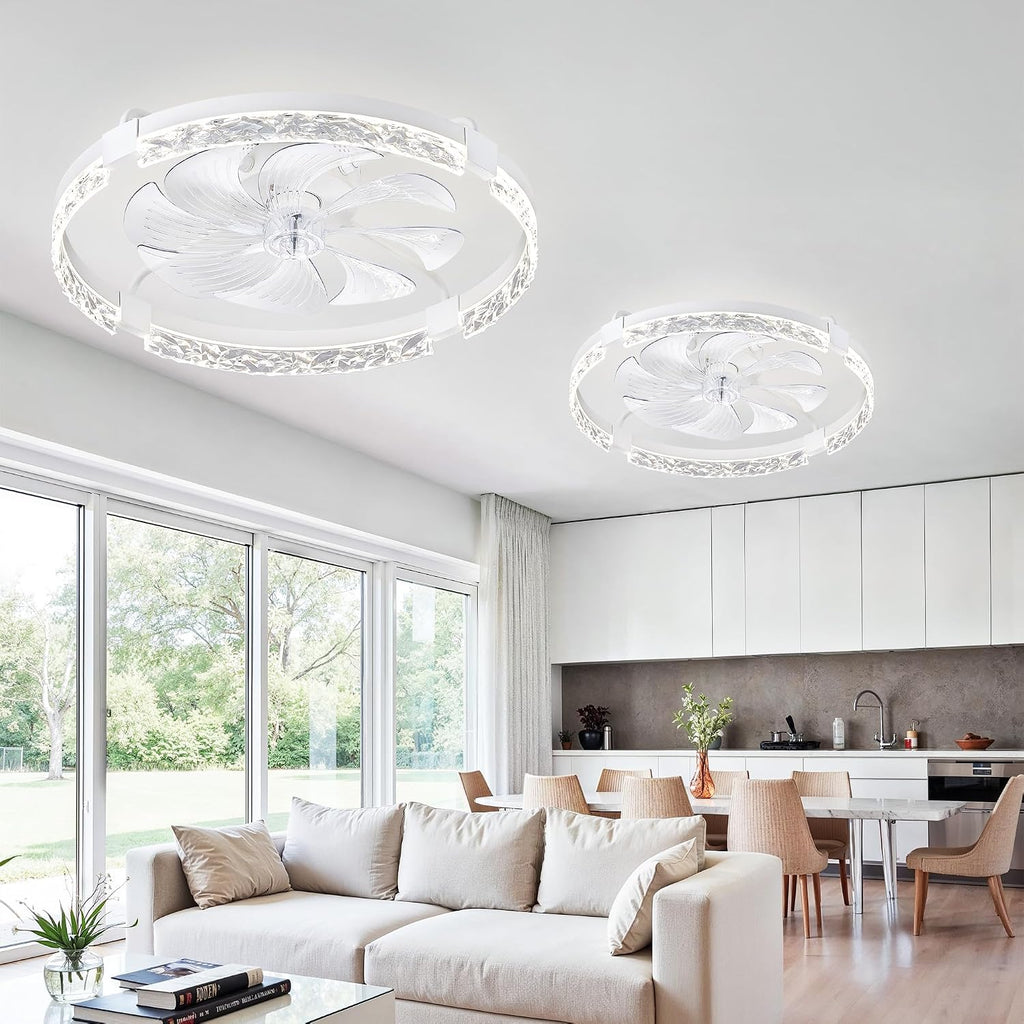 LEDIARY 2 Pack 24 Inch Modern Ceiling Fans with Lights and Remote, Dimmable Flush Mount Ceiling Fan, White Low Profile Ceiling Fan with 3 CCT and 6 Speeds