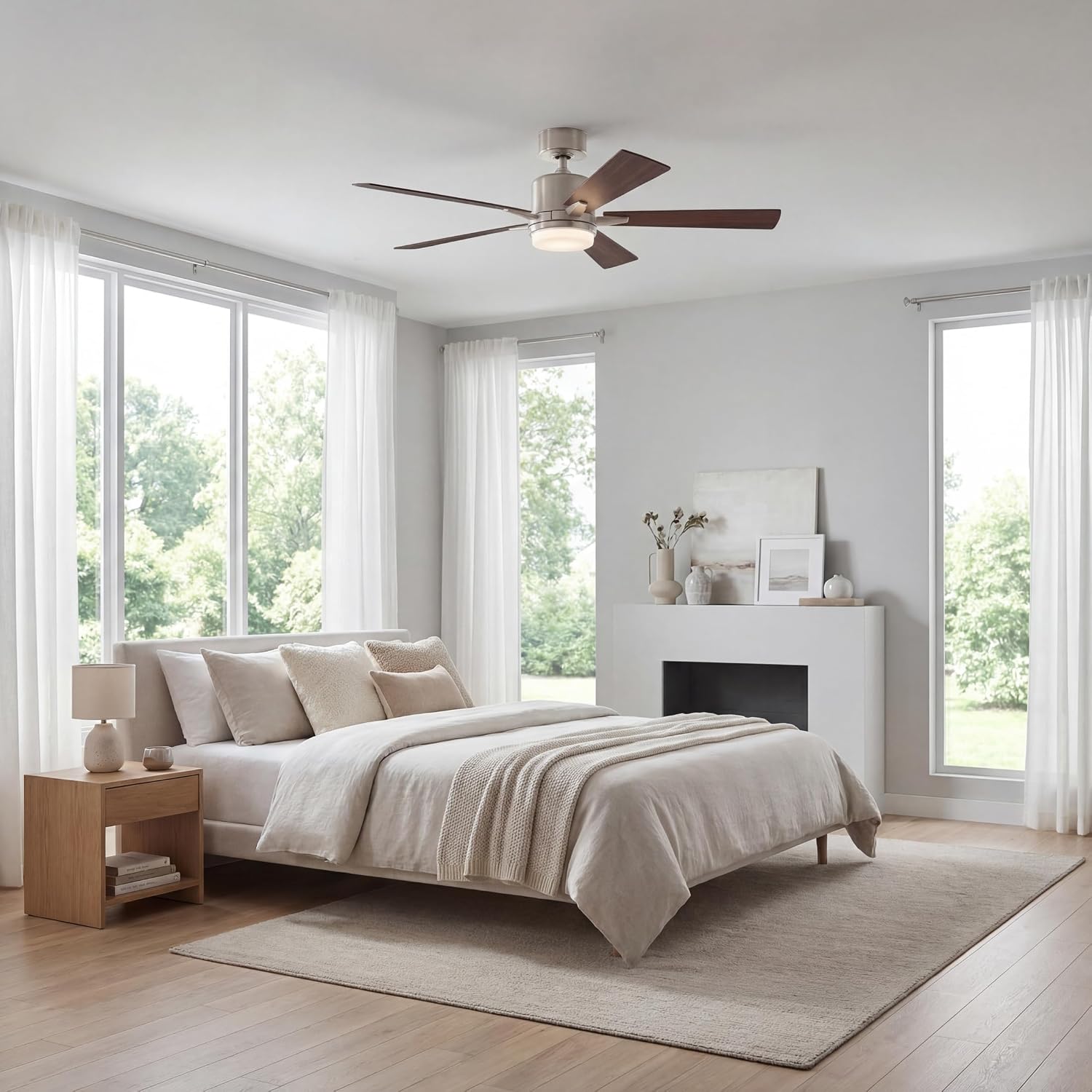 KICHLER 330000NI Protruding Mount, 5 Silver/Walnut Blades Ceiling fan with 73 watts light, Brushed Nickel