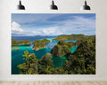 Trykid 20x10ft Tropical Island Archipelago Backdrop Turquoise Lagoon Lush Green Islet Clear Sky Pristine Photography Background Travel Tapestry Party Decoration Photo Booth Prop Fabric