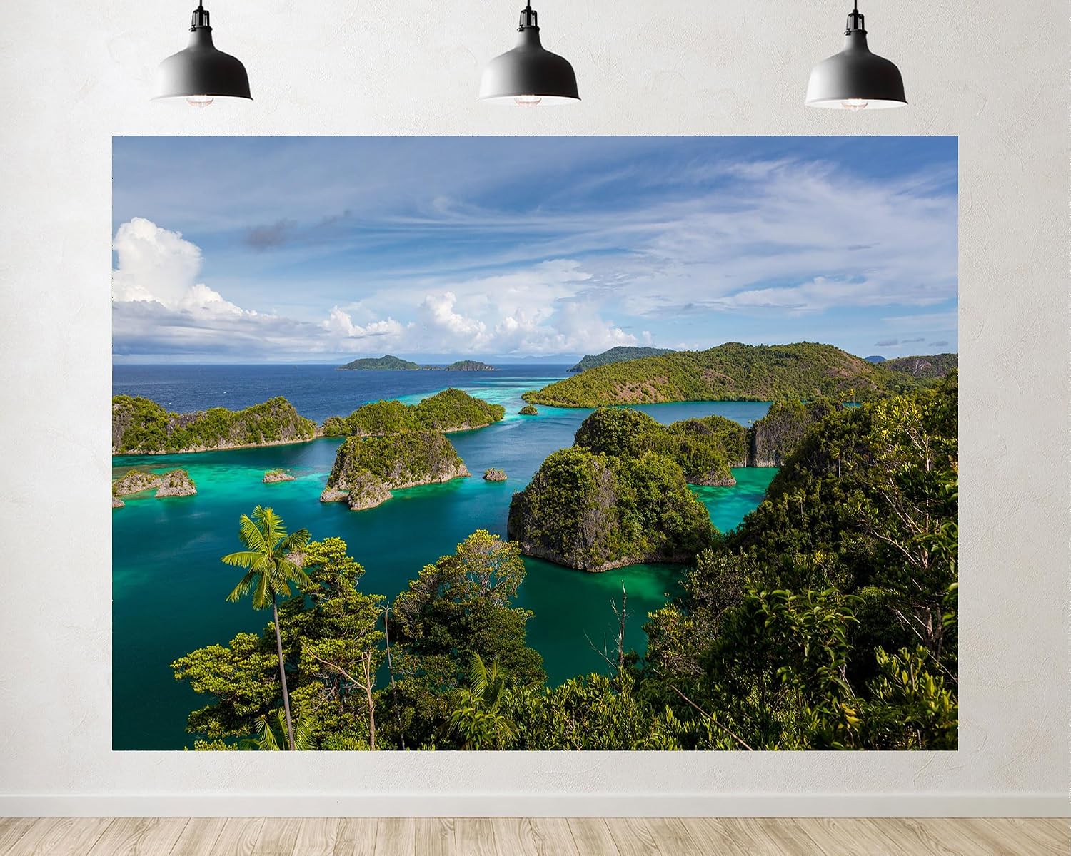 Trykid 20x10ft Tropical Island Archipelago Backdrop Turquoise Lagoon Lush Green Islet Clear Sky Pristine Photography Background Travel Tapestry Party Decoration Photo Booth Prop Fabric