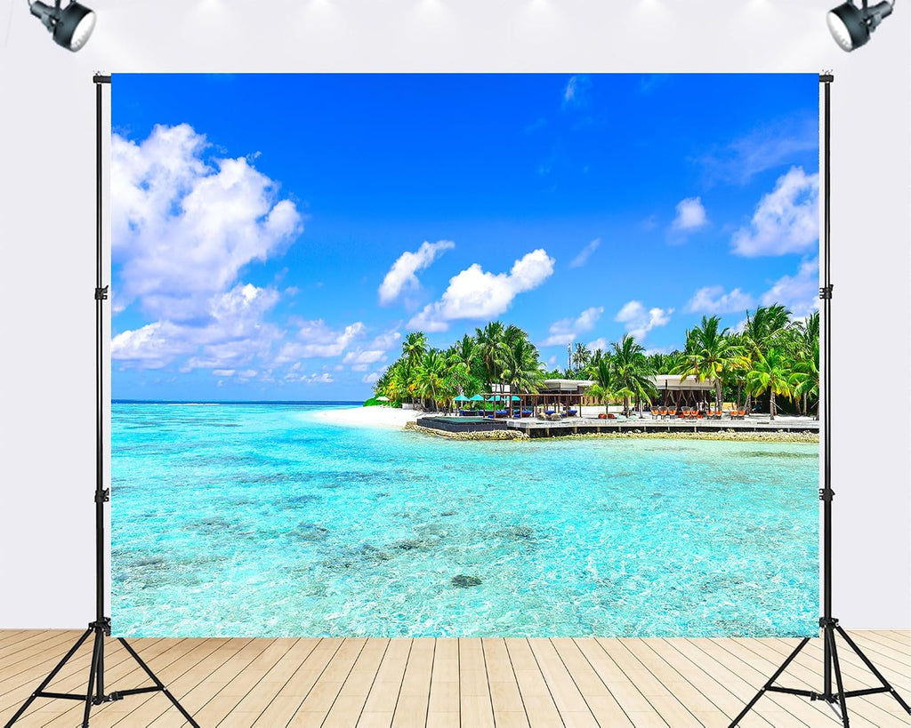 Trykid 20x10ft Tropical Island White Sand Paradise Backdrop Crystal Clear Turquoise Water Photography Background Resort Decor Tapestry Party Decoration Photo Studio Prop Fabric