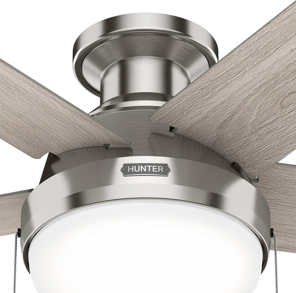 Hunter Fan 52 inch Low Profile Brushed Nickel Indoor Ceiling Fan with LED Light Kit and Pull Chain (Renewed)