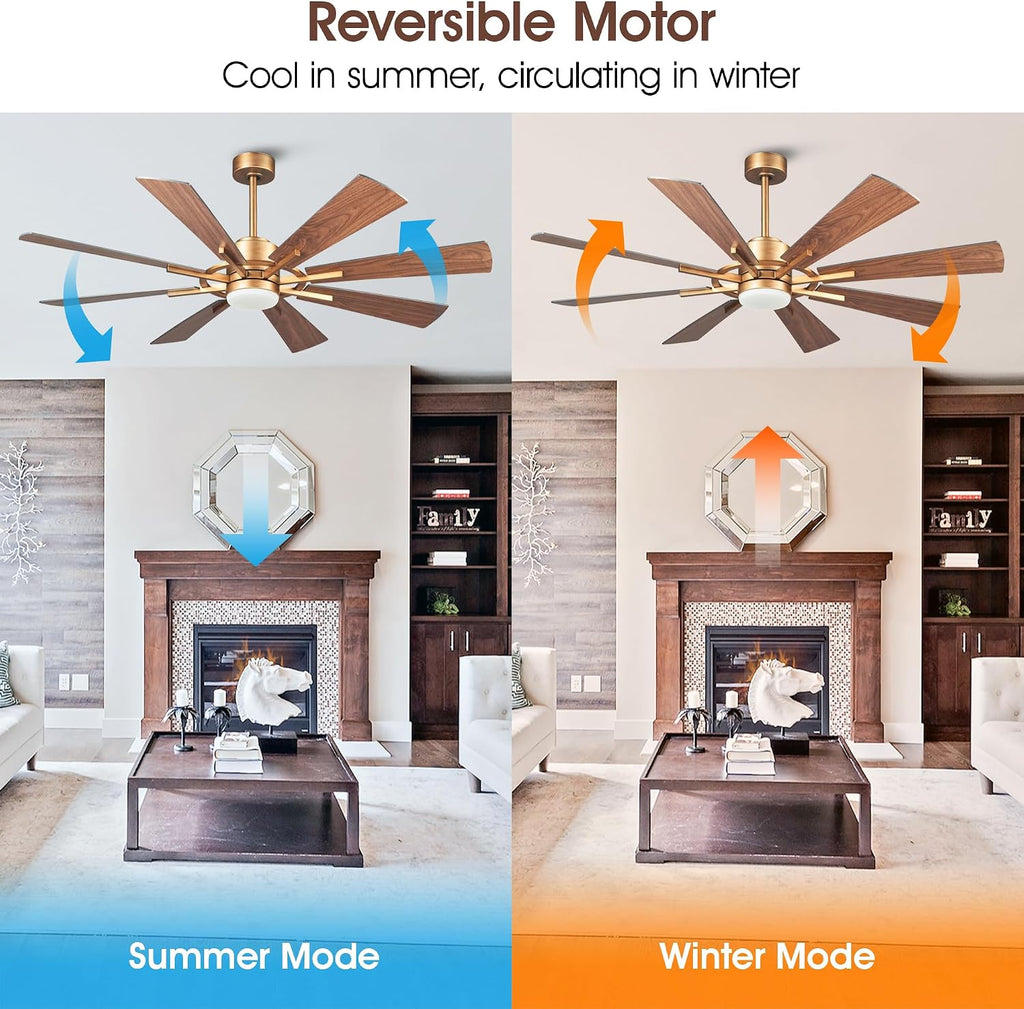 60 Inch Gold Ceiling Fans with Lights and Remote, Modern Large Outdoor Ceiling Fans for Patios, Quiet Reversible DC Motor, 6 Speeds, 3CCT, Timer, Chandelier Ceiling Fan for Living Room Bedroom