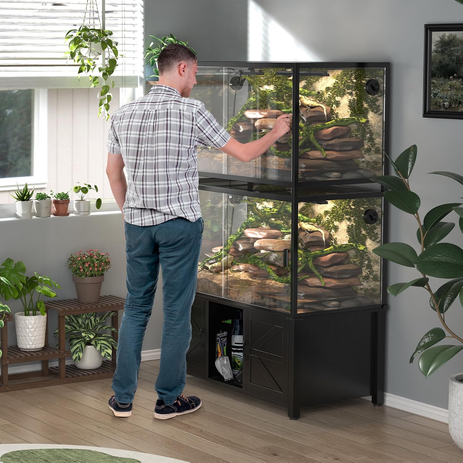 GDLF 48'x24' Reptile Tank Stand for 120–230 Gallon Terrariums – Fits Tall Enclosures or Stacked 4x2x2 PVC Tanks – Furniture-Style Cabinet with Storage – Holds Up to 500 lbs