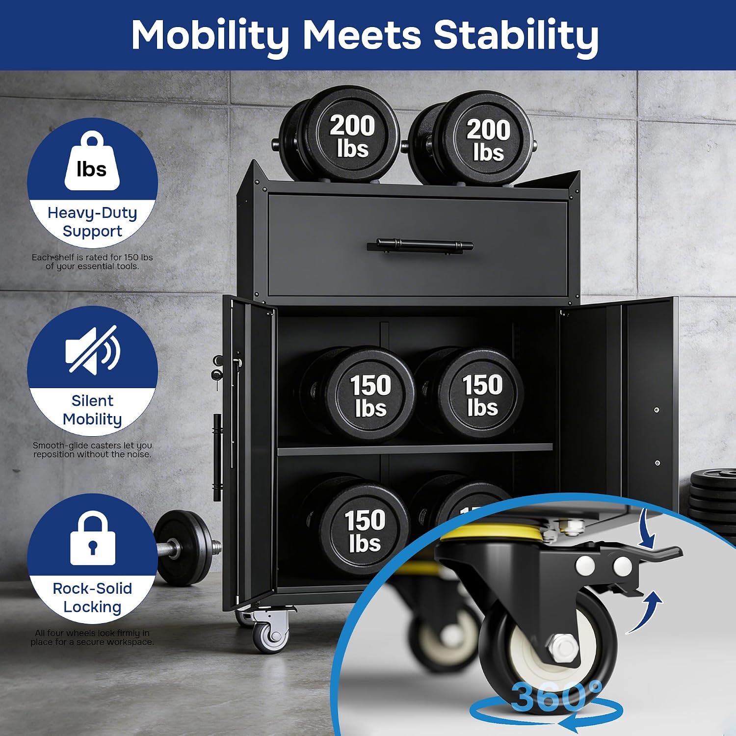 Metal Storage Cabinet with Wheels,Adjustable Shelves with Doors and Lock,Sturdy and Durable Heavy Duty Utility Storage Cabinet for Office/Kitchen/Garage/Pantry Organizer