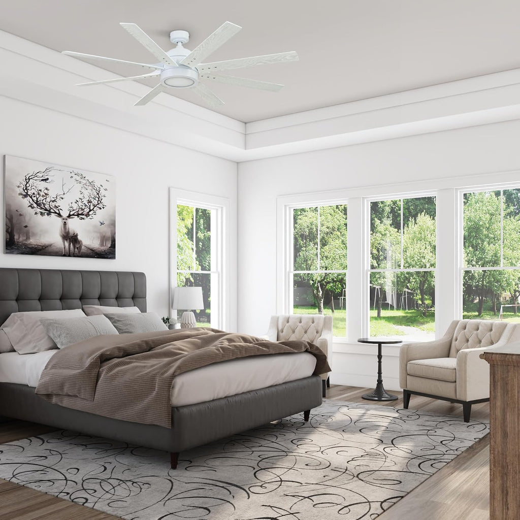 Honeywell Ceiling Fans Xerxes Modern 62 Inch Ceiling Fan with Light, Remote Control Fan, LED Indoor Fan with 8 Blades, White and Gray Wash Blade Finish Options, White (51628-01)