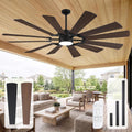 62 Inch Outdoor Ceiling Fans with Lights Remote, Modern Black Industrial Ceiling Fan with Light 6 Speed Quiet Reversible DC Motor for Patio Porch Shop Garage, Indoor/Exterior, 12 Dual-finish Blade