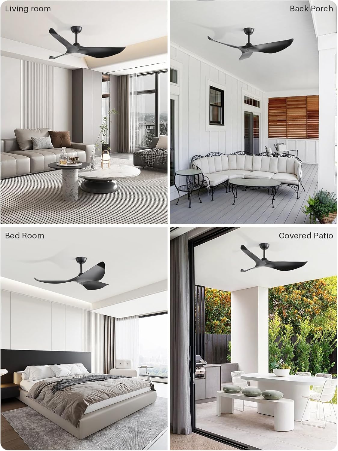 Sofucor 52 Inch Smart Ceiling Fan No Light, Modern Black Ceiling Fan with Remote Control, Reversible DC Motor, 6-Speed Noiseless Indoor Ceiling Fan for Bedroom Living Room Covered Patio Porch